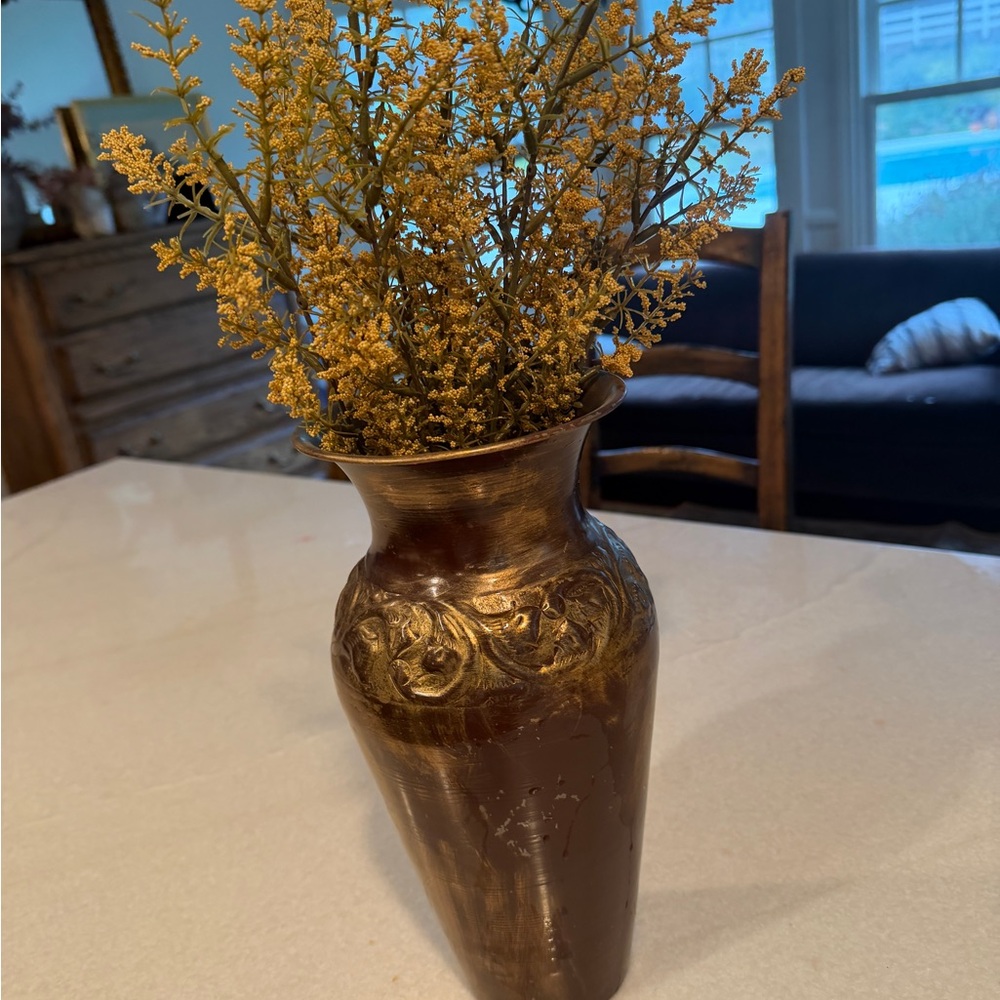 Vintage Bronze Floral Accent Vase - Brown/Gold with faux stems - Picture 2 of 8